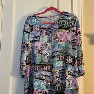 BonWorth Blouse Teal Purple Black Print Sz XLP